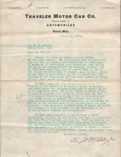 1913 TRAVELER MOTOR CAR COMPANY letter on letterhead, form DETROIT AUTOMOBILES a picture