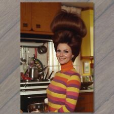 POSTCARD Woman Large Big Hair Bouffant Haircut 70s Vibe 1970s Orange Kitchen picture