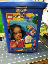 Lego System 1708 in blue bucket container carrier w/ handle / LID + extras picture