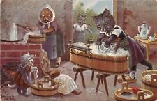 Tuck Postcard Life in Catland 3434 Arthur Thiele Dressed Cats Washing Clothes picture
