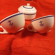 Vintage Homer Laughlin Blue US Navy Fouled Anchor Coffee Cups Lot of 2 picture