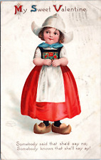 1914 Valentine Postcard- Ellen Clapsaddle artist signed -Little Dutch Girl picture