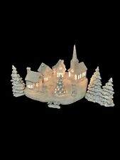 Rare White Glitter Large Christmas Village 13 pc set. Works Great picture