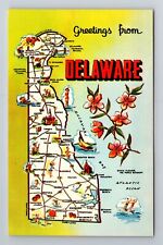 DE-Delaware, General Greetings, State Map, Points of Interest, Vintage Postcard picture