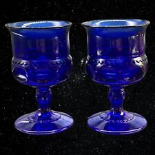 Set Of 2 Indiana Tiara Kings Crown Thumbprint Cobalt Blue Goblets 4.25”T 2.75”W picture