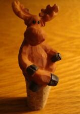 Faux Lodge Wood Carved MOOSE WINE BOTTLE STOP STOPPER CORK Cabin Kitchen Decor   picture