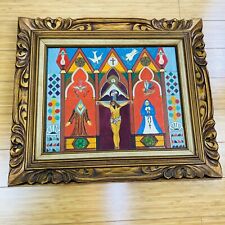 Vintage Folk Art Jesus Crucifixion Jesus Mary Angels Mexican Art by Vincenzo picture