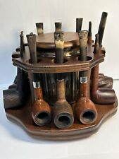 VTG Decatur Industries Walnut 12 Pipe Holder Stand Original Jar With Pipes picture