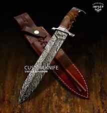 IMPACT CUTLERY DOUBLE EDGED DAMASCUS BOWIE KNIFE BURL WOOD HANDLE- 1627 picture
