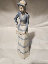 Vintage MORRISON Porcelaine Figurine Lady in Blue Gray Jacket And Skirt 13” Tall picture