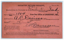 1904 Registry Return Receipt AC Davisson Form 1548 Rochester Indiana IN Postcard picture