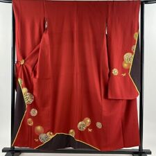 Japanese Kimono Furisode Traditional Japanese Handball Game Blade Gold Paint Red picture