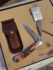 VINTAGE Case XX 1999 Chestnut Bone HOBO COMBO Knife Lighter & Sheath AWESOME picture