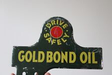 1950s GOLD BOND OIL STAMPED PAINTED METAL TOPPER SIGN SERVICE STATION GAS picture