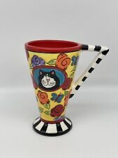 Catzilla Hand Painted Pedestal Cat Mug Cup 2005 Candace Reiter Designs picture