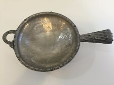 Vintage Tinn Handarbeide Hand Hammered Pewter Serving Footed Bowl w/Handle  picture