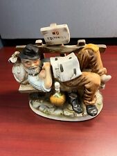 VINTAGE PORCELAIN FIGURINE STATUE OF OLD MAN ON BENCH NO LOITERING SIGN picture