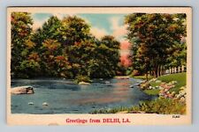 Delhi LA-Louisiana Greetings Scenic Lake Rocky Shoreline Vintage Postcard picture