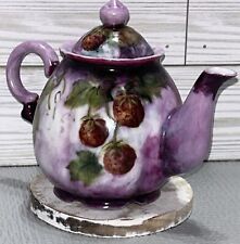 VTG 1999 Hand Painted Small Teapot Artist Signed Berries On Lavender Purple 5” T picture