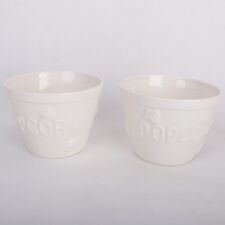 Lot of Two Vtg Houston Harvest Porcelain White Popcorn Buckets picture