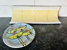 2 Handmade Studio Art Pottery Signed spoon rest/trinket dish Grandma Chic picture