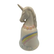 Vintage 1983 Enesco Porcelain Unicorn Bell with Flowers Rainbow & Cloud picture