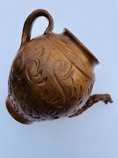 Unique Etched Medium Sized Clay Fired Jug With Snake Ornament 8”unknown Origin  picture