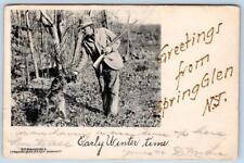1908 GREETINGS FROM SPRING GLEN NEW JERSEY*NJ*HUNTER*RETRIEVER DOG*WINTER TIME picture