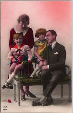 c1910s European Tinted Photo RPPC Greetings Postcard Family Scene 