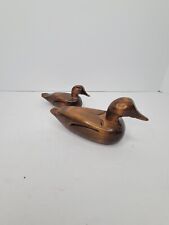Vintage Pair Of Wood Carved Decoy Duck Lacquered Shelf Decor Cabin MCM 1980s USA picture