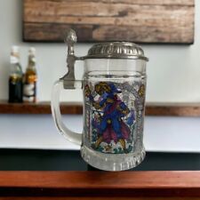 Vintage German BMF Glass Beer Stein Pewter Lid Stained Glass Crackle Pattern  picture