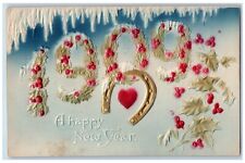 Fort Ransom ND Postcard New Year 1909 Large Numbers Flowers Horseshoe Embossed picture