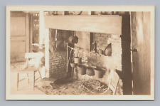 Postcard RPPC Historic Kitchen Inglenook Fireplace Pots Pans Stool Chairs picture