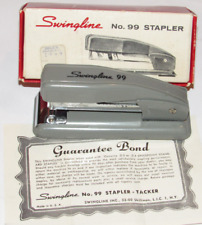 VINTAGE 1960s SWINGLINE No. 99 STAPLER - TACKER GRAY WITH BOX MADE IN USA picture