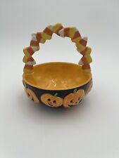 Ceramic Halloween Basket Candy Corn Handle Whimsical Goth Cute Pumpkin Horror picture