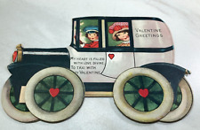 Vintage Antique 1920-30s Die Cut Valentine Card Stand Up Pop Out Car Taxi Couple picture