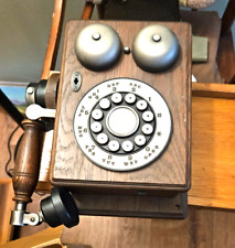 VTG Solid Stained Oak Wooden Western Electric Push Button Wall Phone Farmhouse picture