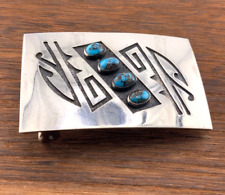 Vintage Native American Sterling Belt Buckle Turquoise Sterling Silver Beautiful picture