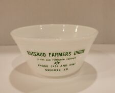Rare Vintage Milk Glass Advertising Bowl Rosebud Farmers Union Gregory, SD picture