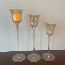 Vintage 3pc Etched Graduated Stem Votive Candle Holders amber picture