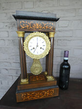 Antique 19thc portico marquetry inlay wood clock picture