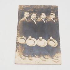 Antique Real Photo Postcard Men With Straw Hats picture