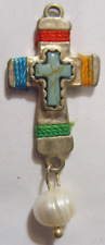 vintage Christian decorated Turquoise pearl cross religious pendant 53213 picture
