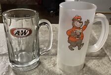2 Vtg A&W Root Beer Dimpled Glass Mug/Heavy Stein 5” & A & W Bear Plastic Mug picture