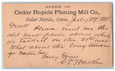1875 Cedar Rapids Planning Mill Co. Cedar Rapids Iowa IA Posted Postal Card picture