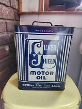 Rare Vintage Silver Sheild  2 Gallon Motor Oil Can Western Tire Auto picture