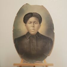 19th Century African American Woman Convex Oval Portrait Distressed 18in  picture