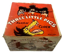 1934 Big Bad Wolf and The Three Little Pigs Alarm Clock With Box, Works picture