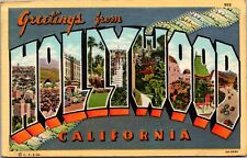 Linen Postcard Large Letter Greetings from Hollywood, California picture