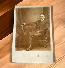 Young Man in Suit Posing on Bench Studio Real Photo Antique RPPC Postcard picture